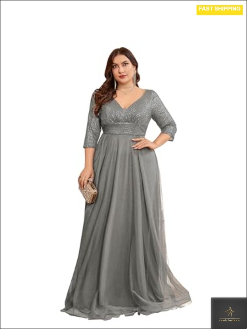 Plus Size Floor Length Formal Evening Gown V-Neck Long Sleeves Lace Mother of